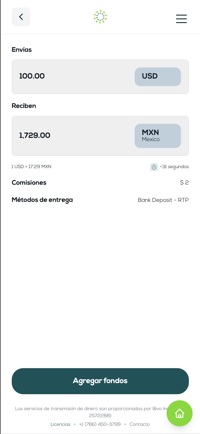 Kabal Send remittance quote screen